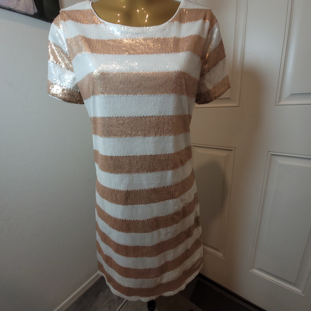Hype Sequin Mini Dress in Cream and Gold